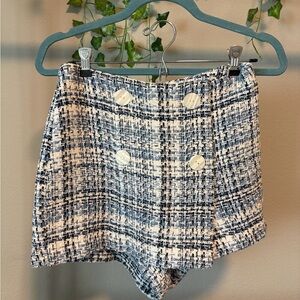 Zara Navy and White Tweed Skort with Decorative Buttons